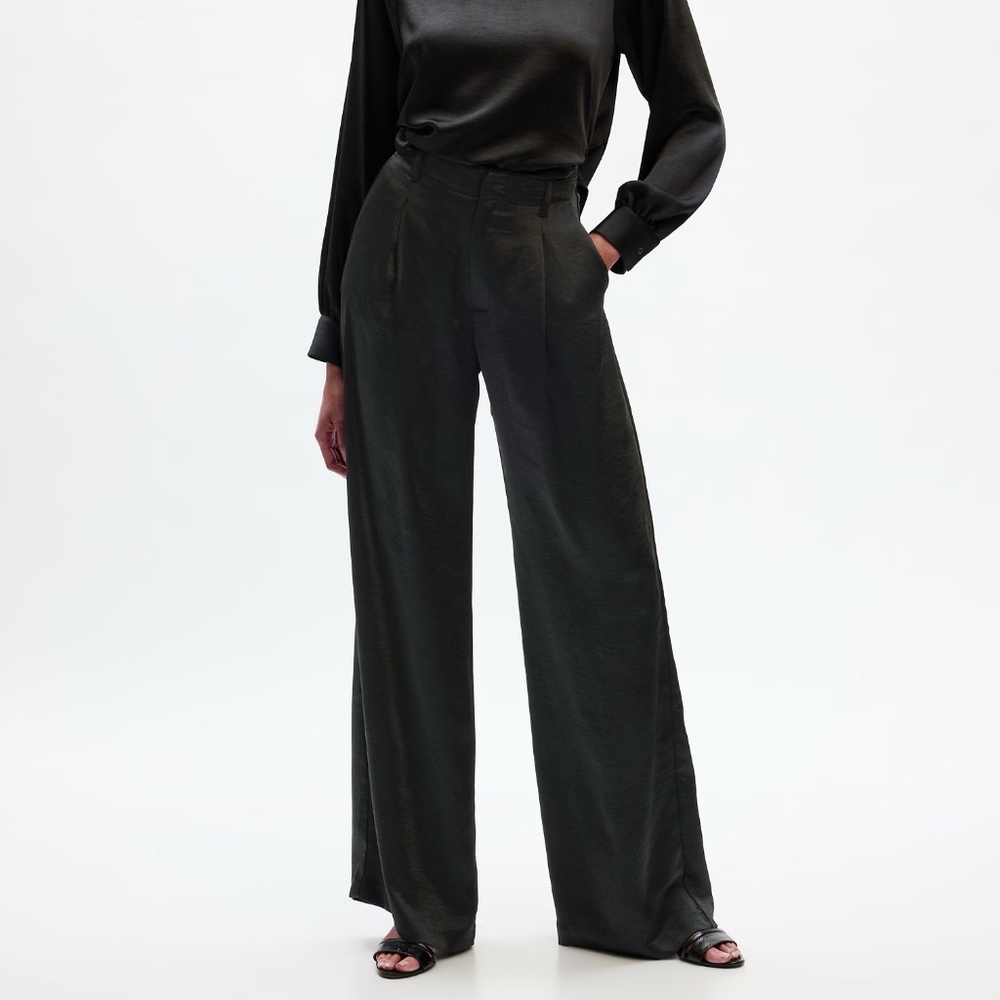 GAP High Rise Pleated Satin Trousers 14 Petite